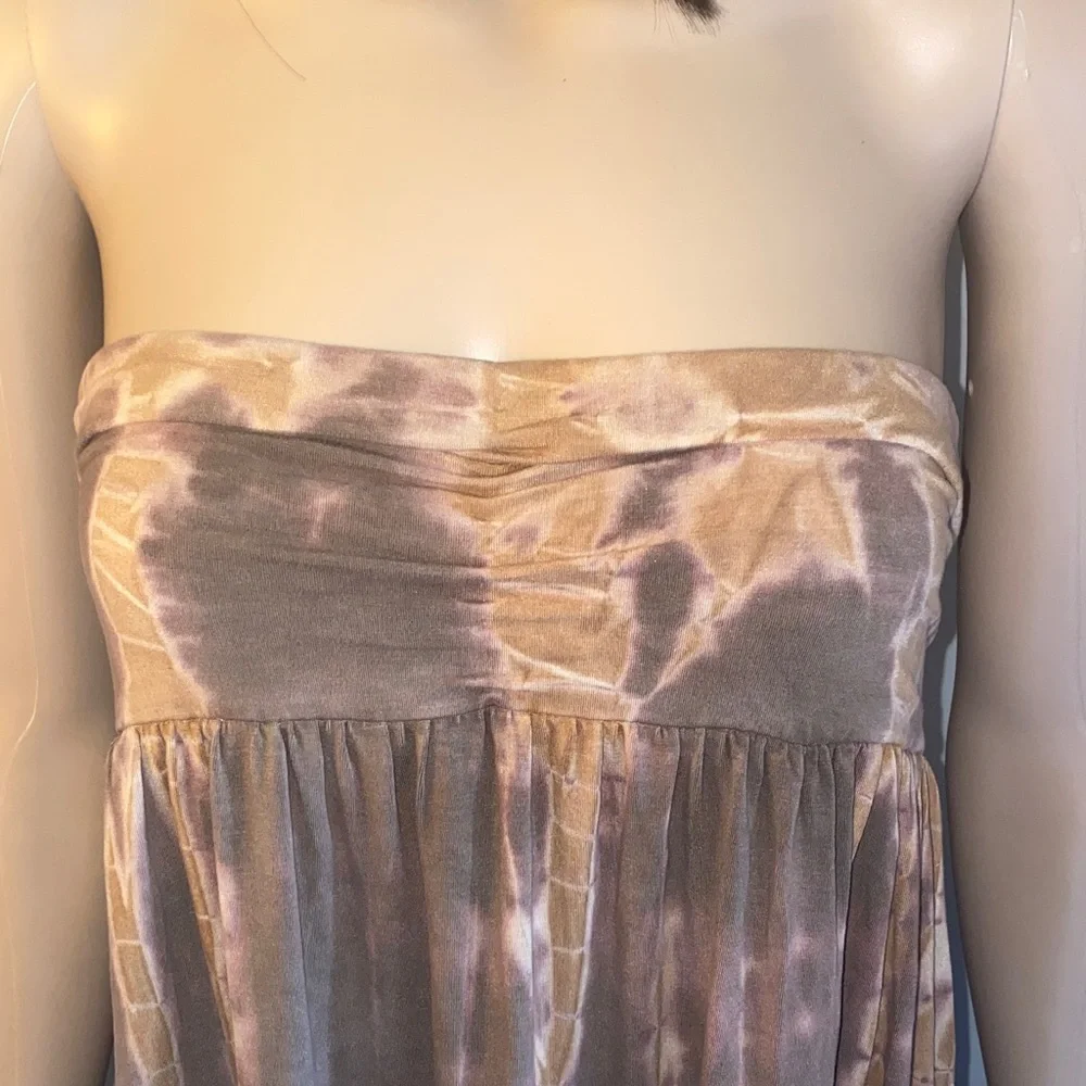 Hale Bob Strapless Backless Tie-Dye Maxi Dress in Taupe and Deep Plum - Picture 2 of 8
